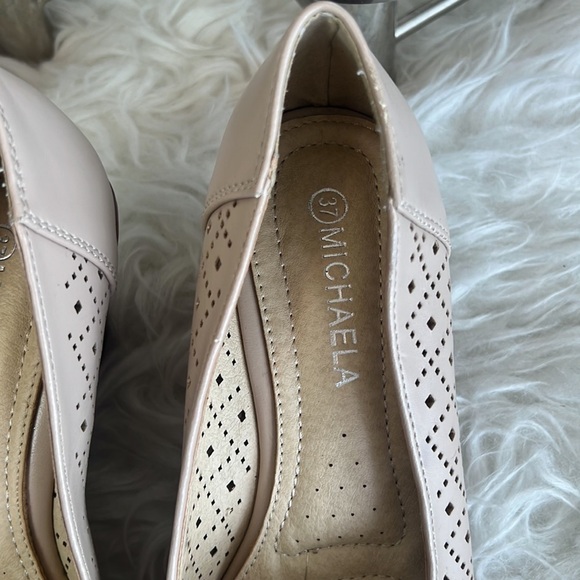 Michaela Women’s Nude/Brown Laser Cut Open Toe Wedge Sandals Size EU 37 - Picture 5 of 14